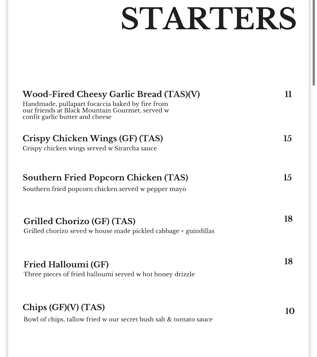 Menu, The Bush Inn