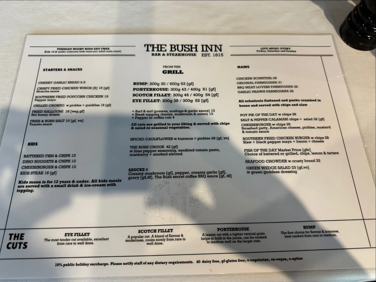 Menu, The Bush Inn