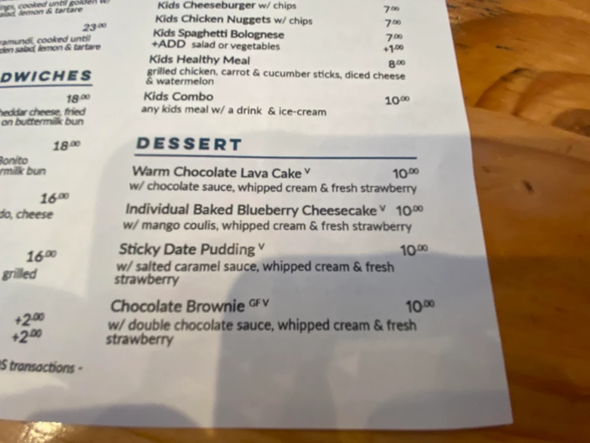 Menu, Logan Village Hotel