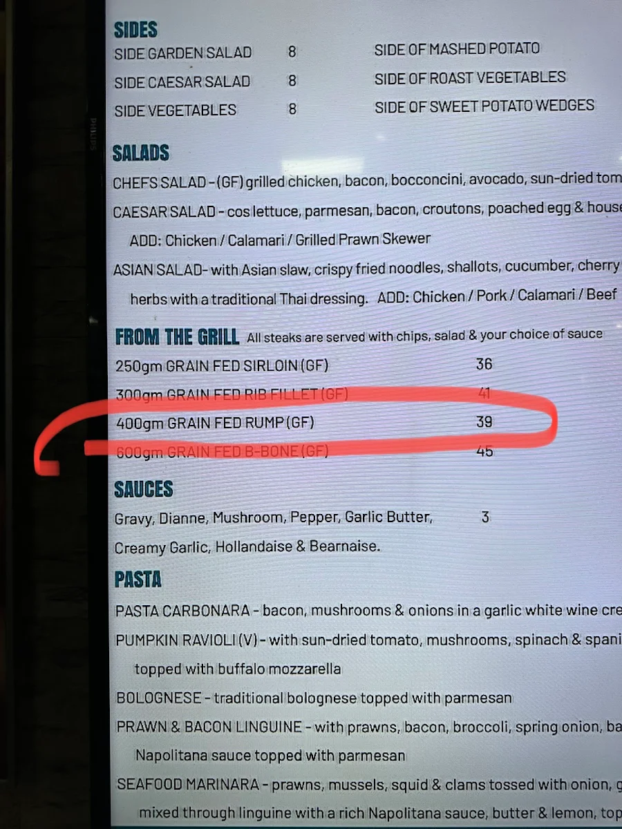 Menu, Red Beret Hotel