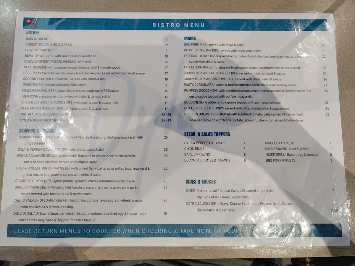 Menu, Red Beret Hotel