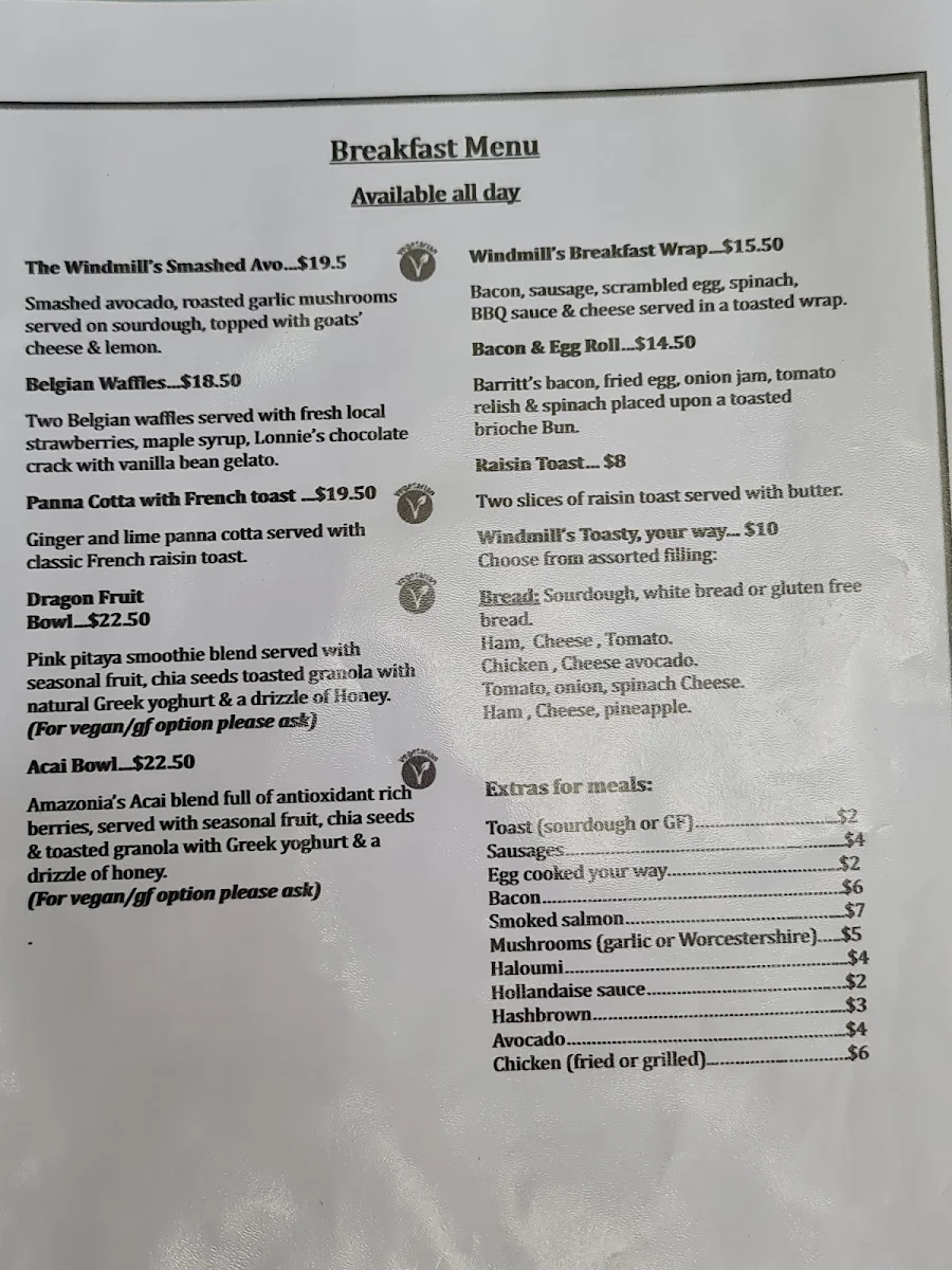 Menu, The Windmill Bargara