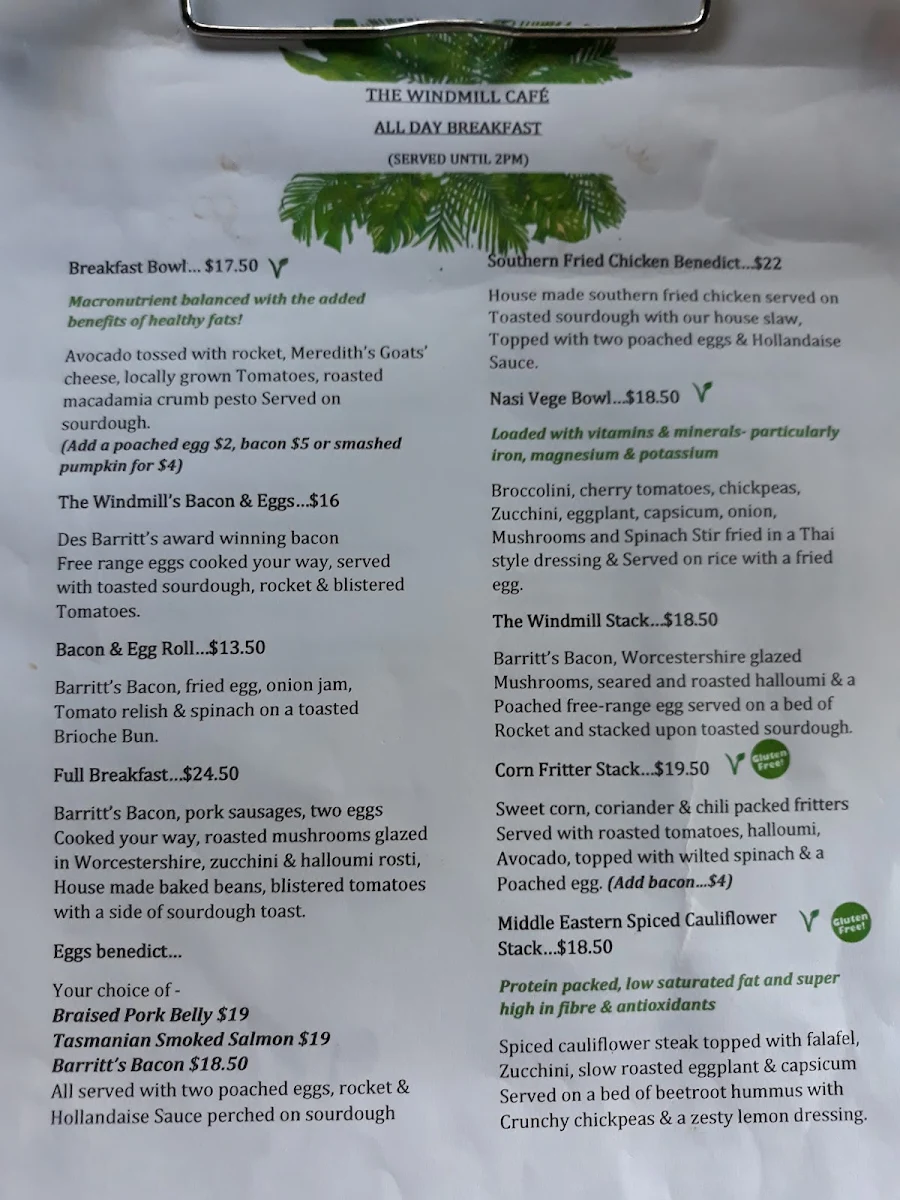 Menu, The Windmill Bargara