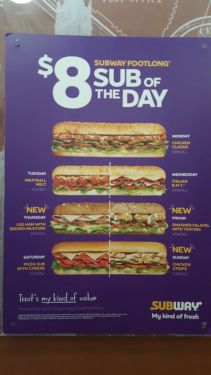 Menu, Subway