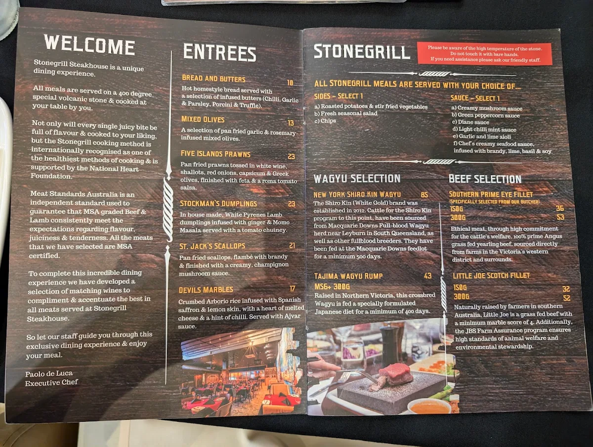 Menu, Stonegrill Steakhouse