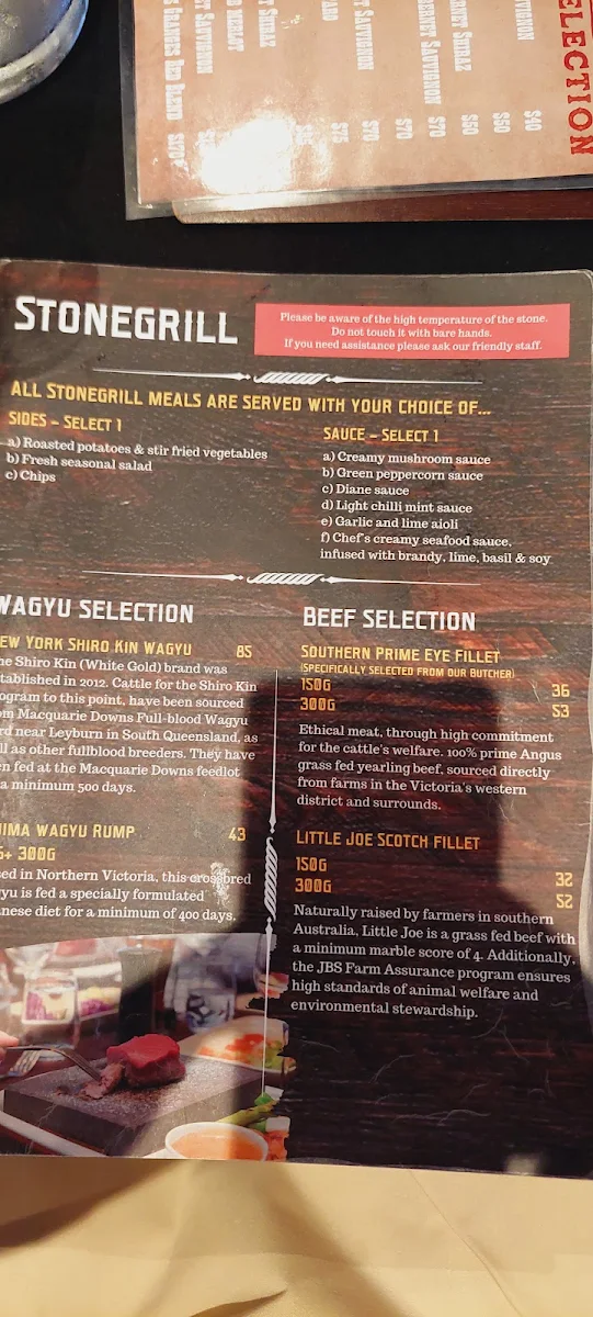 Menu, Stonegrill Steakhouse