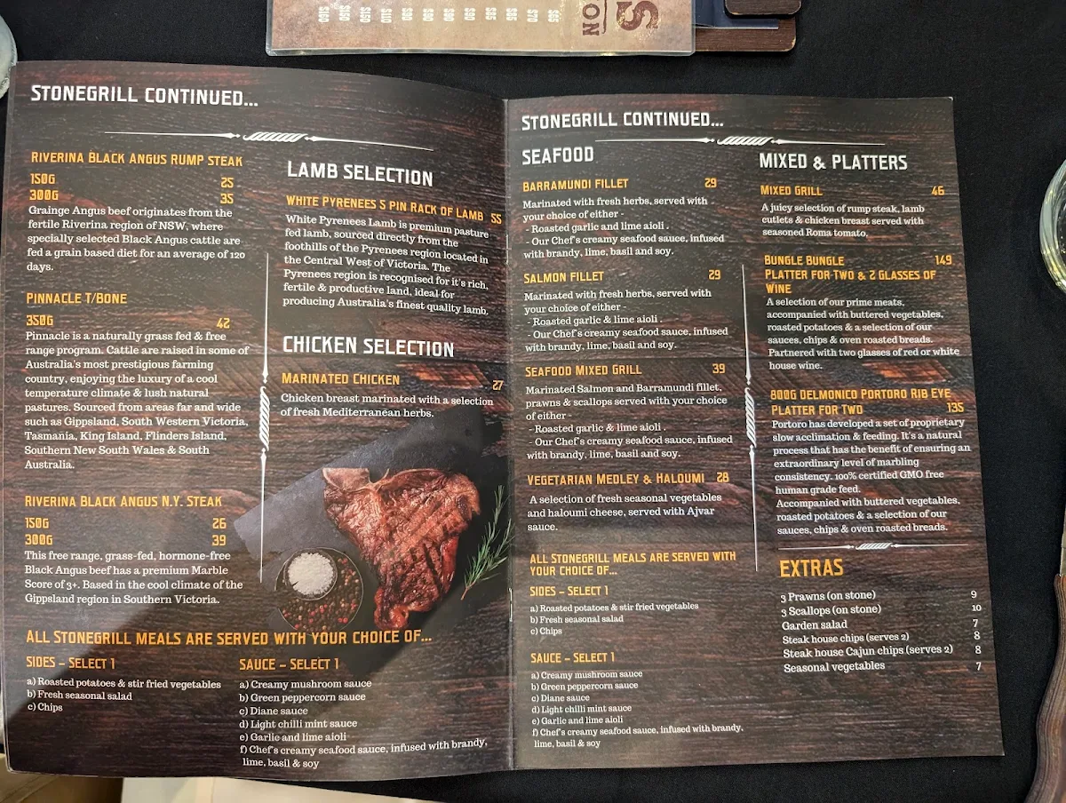 Menu, Stonegrill Steakhouse