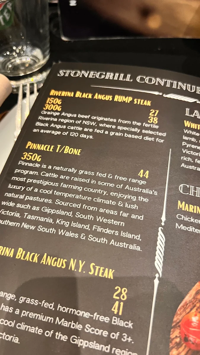 Menu, Stonegrill Steakhouse