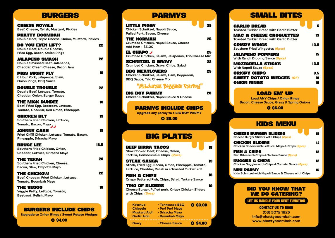 Menu, Phatty Boombah