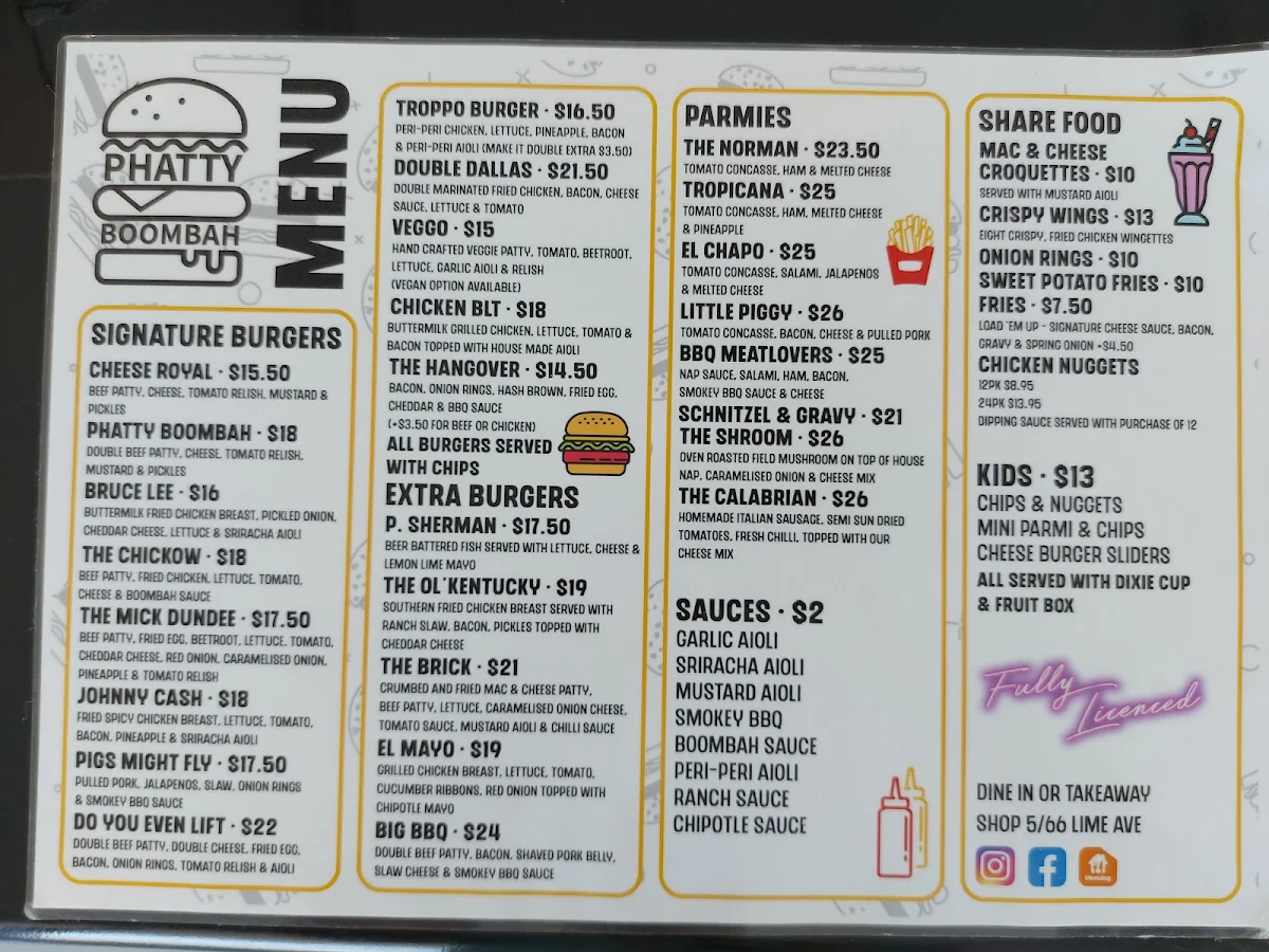 Menu, Phatty Boombah