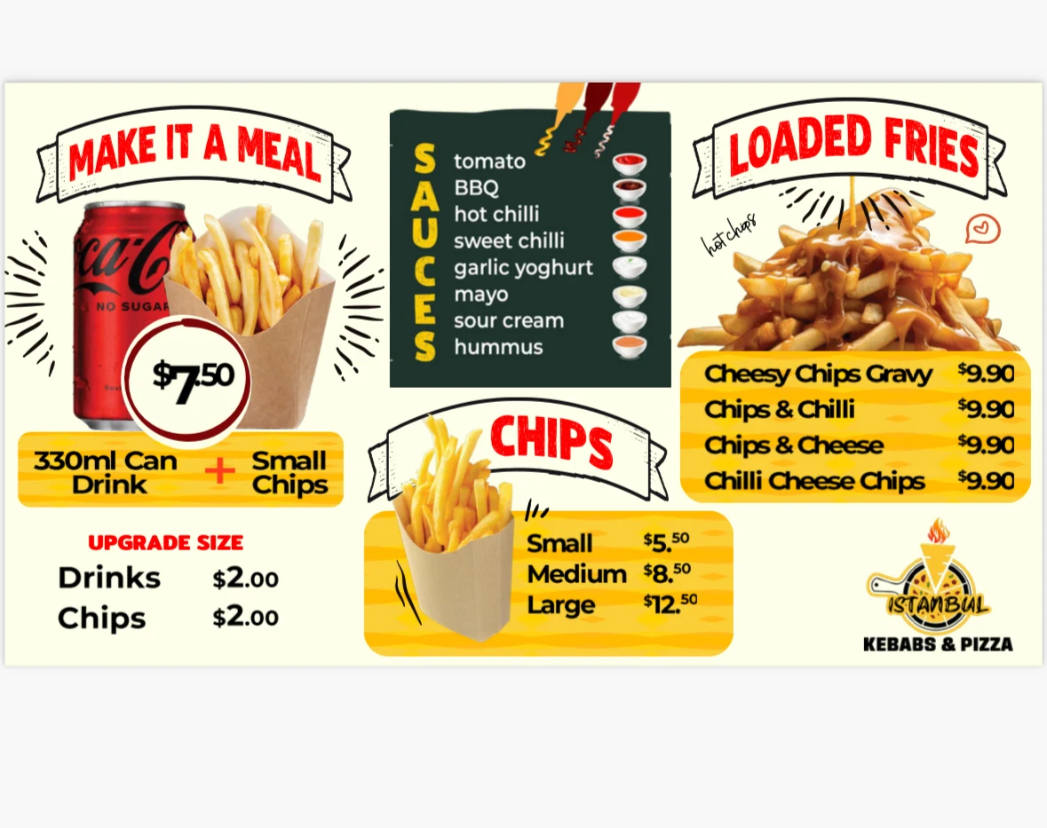 Menu, Istanbul Kebabs & Pizza