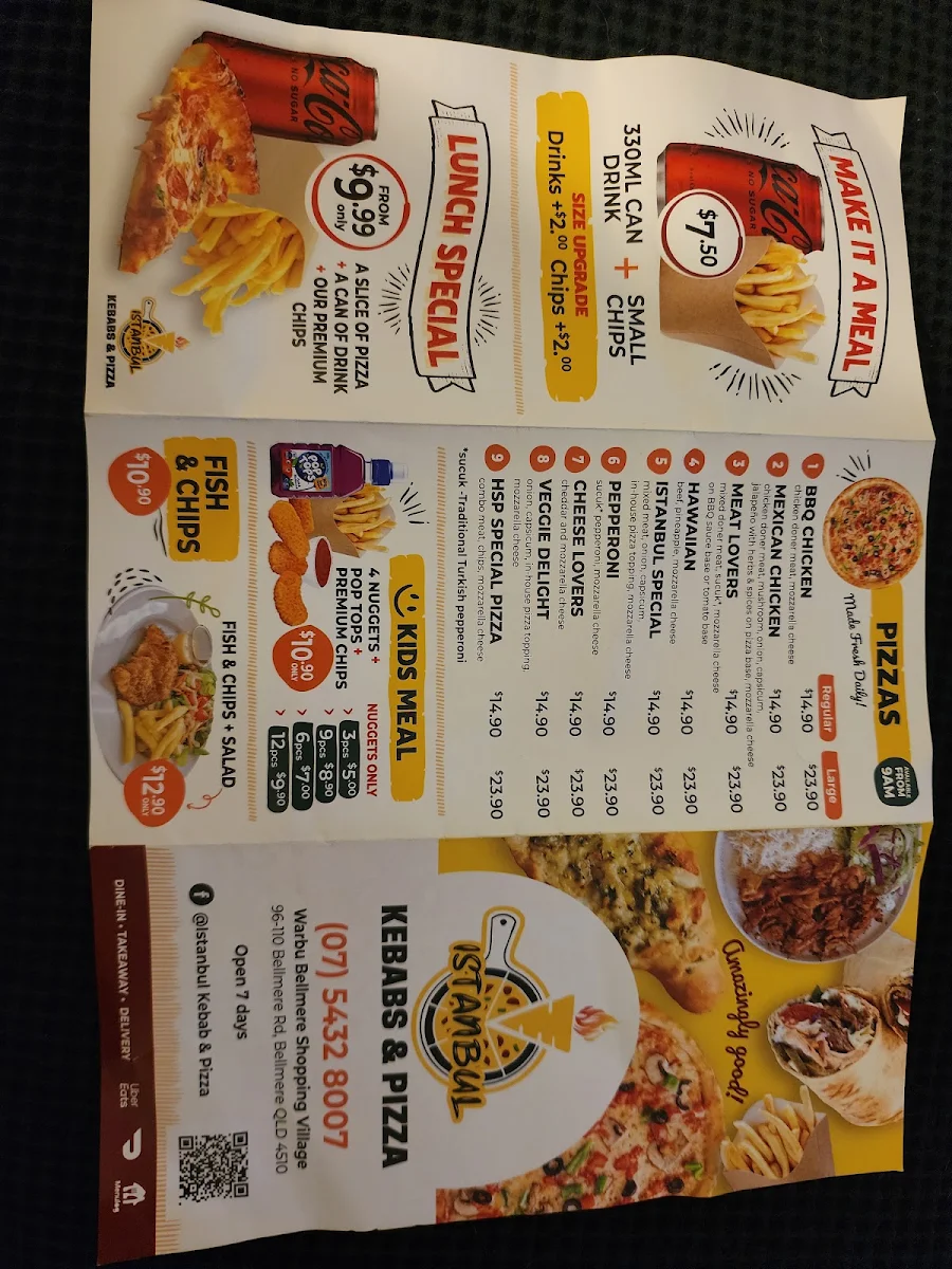 Menu, Istanbul Kebabs & Pizza