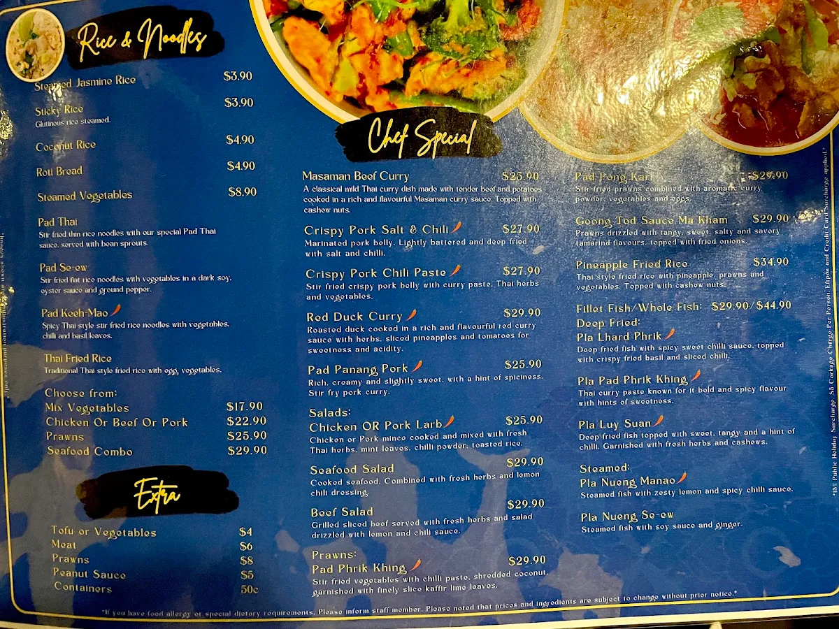 Menu, Thai Harbour Delights