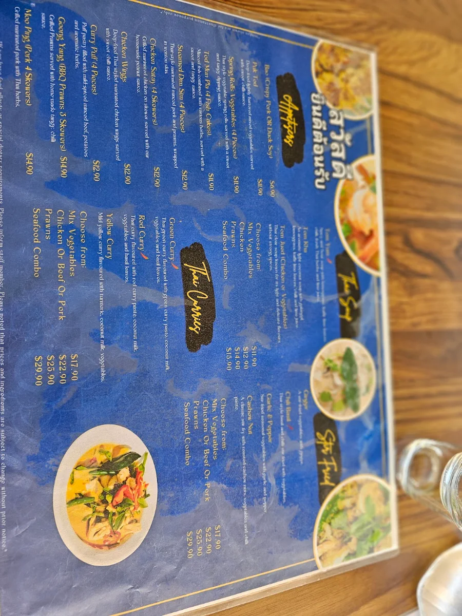 Menu, Thai Harbour Delights