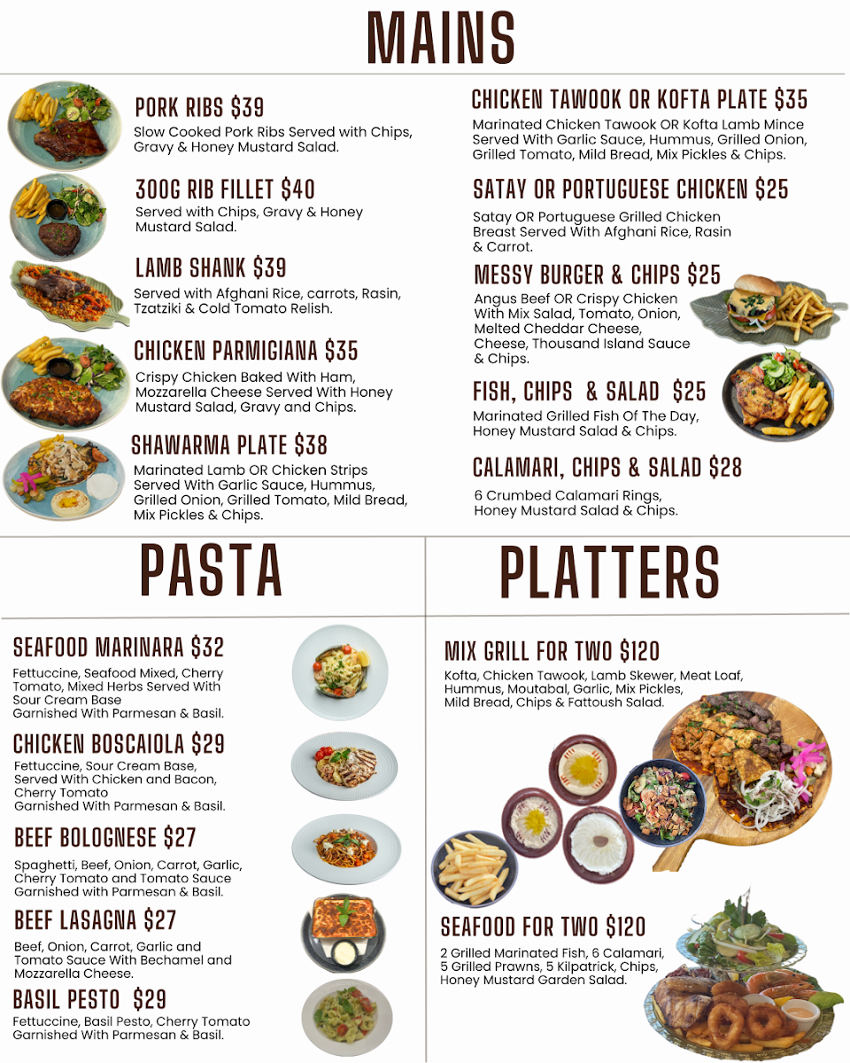 Menu, Townsville Pizzeria Bar & Grill