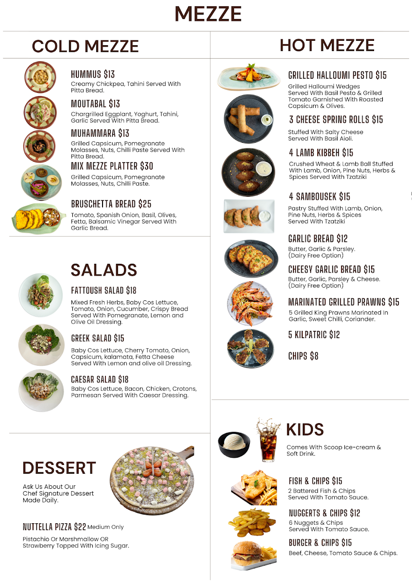 Menu, Townsville Pizzeria Bar & Grill