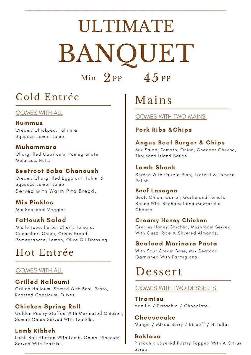 Menu, Townsville Pizzeria Bar & Grill