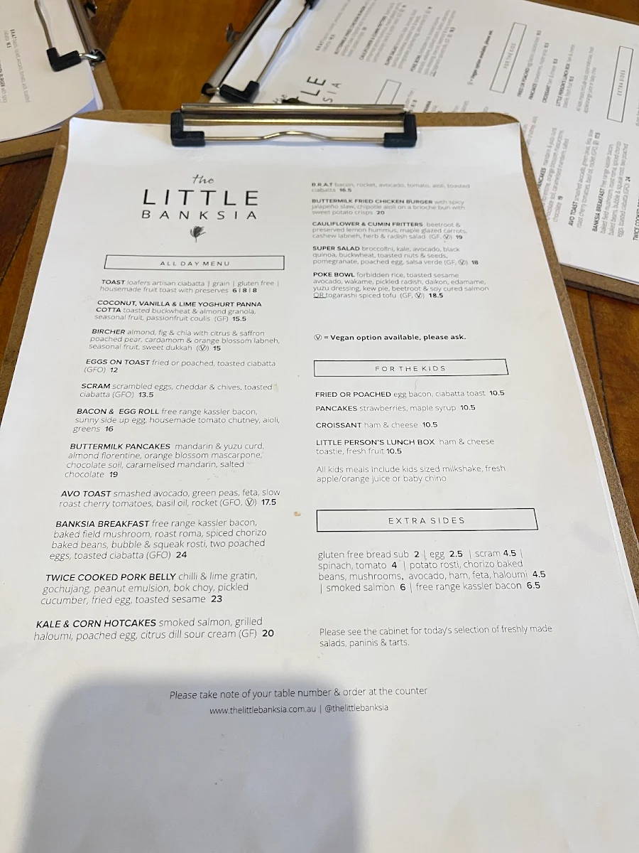 Menu, The Little Banksia