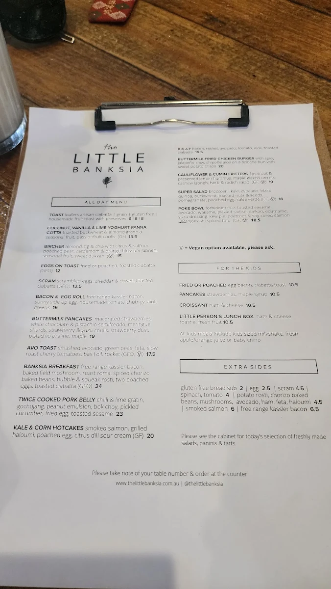 Menu, The Little Banksia