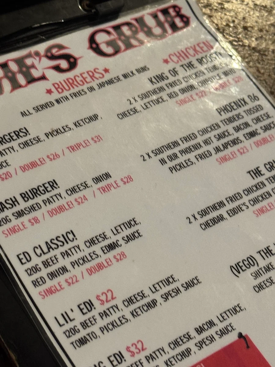 Menu, Eddie's Grub House