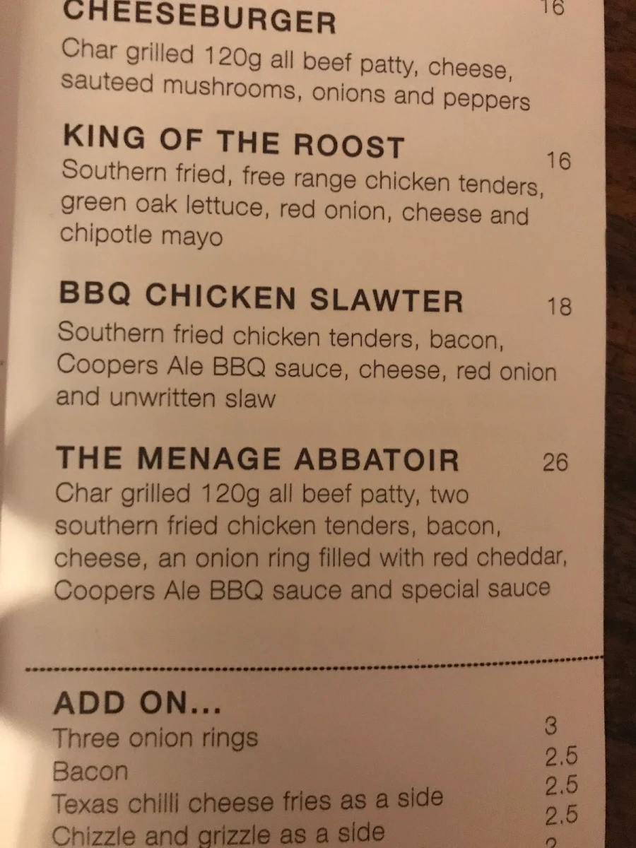 Menu, Eddie's Grub House