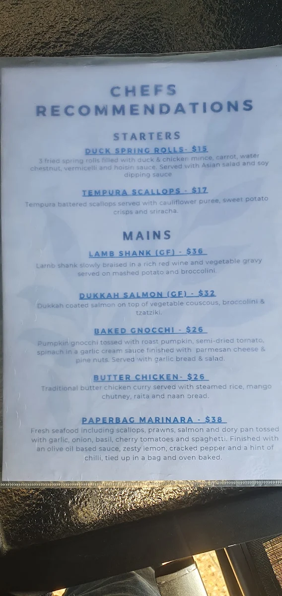 Menu, Tides Bar and Grill