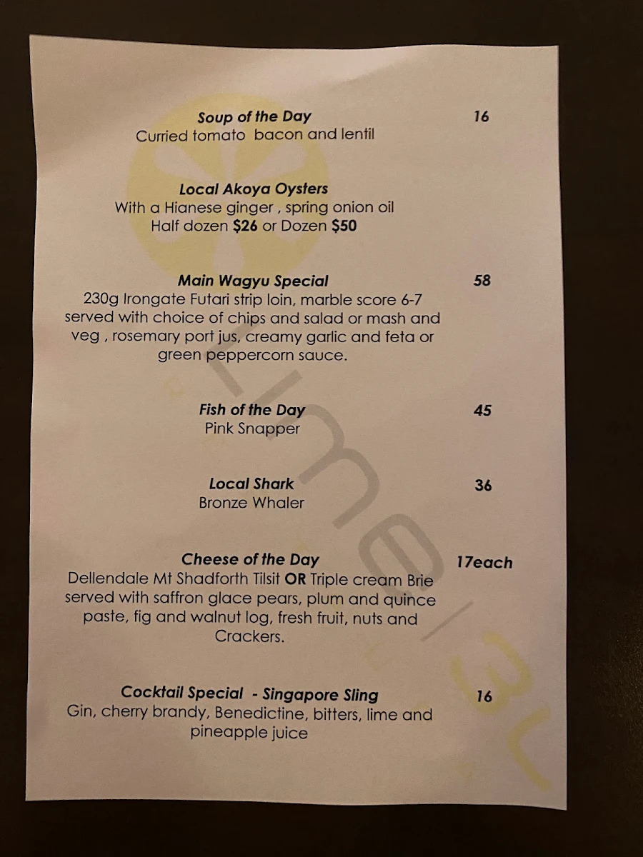 Menu, Lime 303