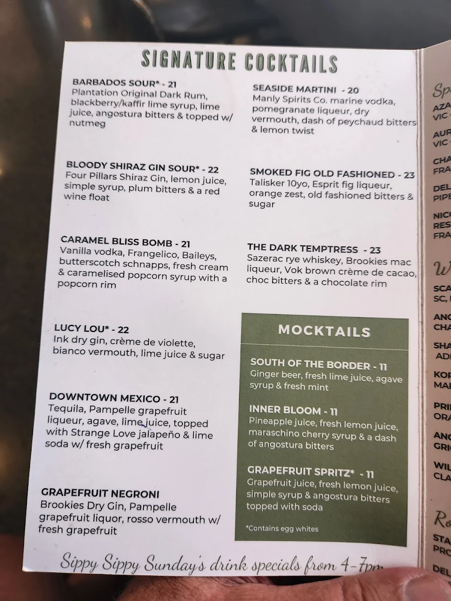 Menu, The Bank Cafe & Espresso
