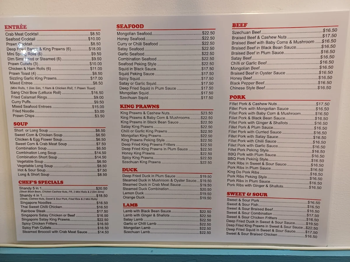 Menu, Emerald Lantern Chinese Restaurant