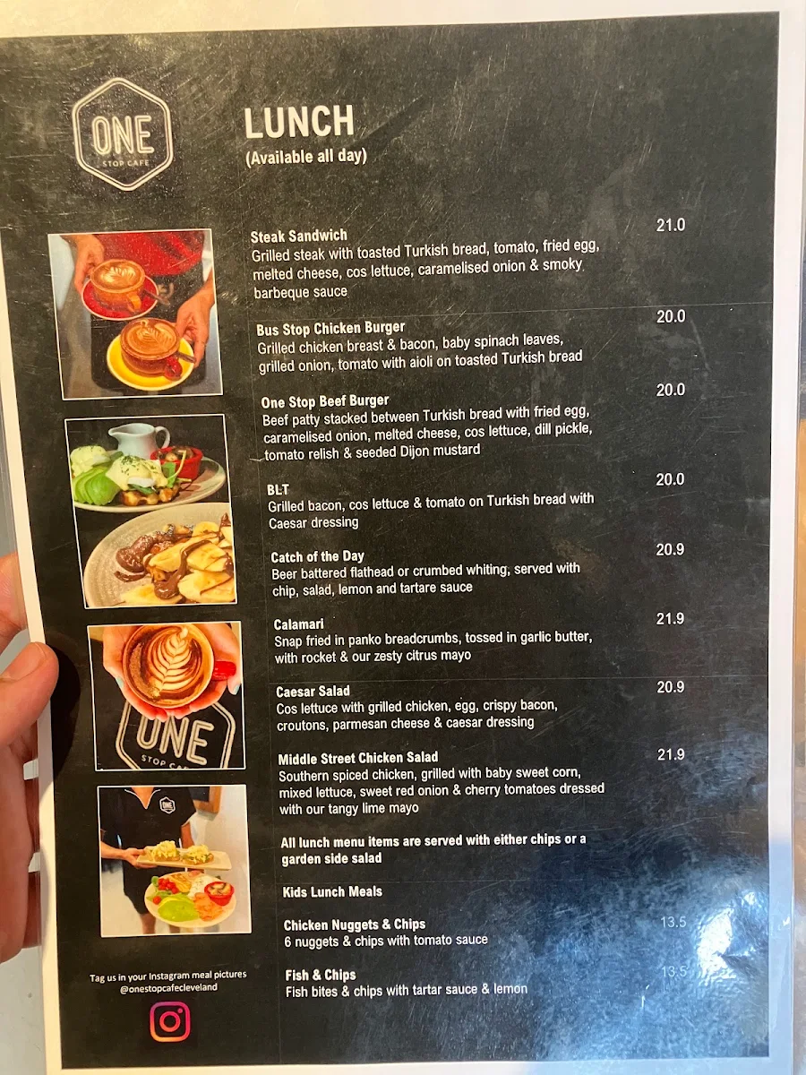 Menu, One Stop Cafe