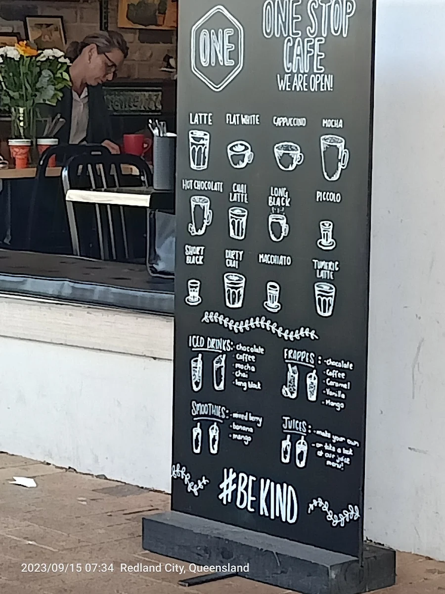 Menu, One Stop Cafe