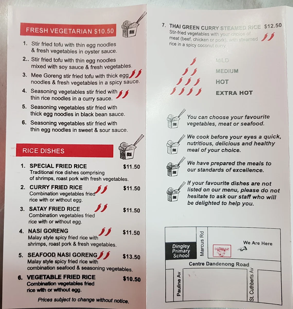 Menu, Ichiban Noodle