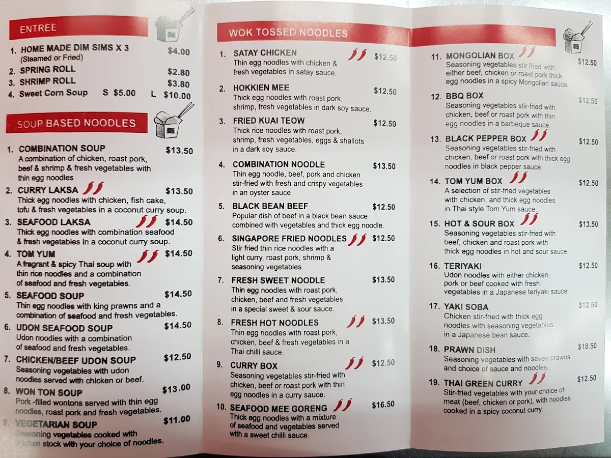 Menu, Ichiban Noodle