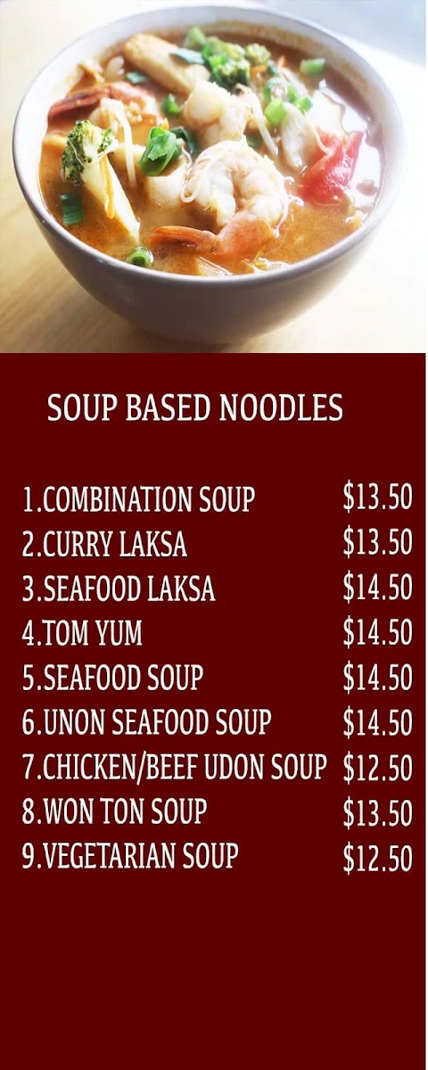 Menu, Ichiban Noodle