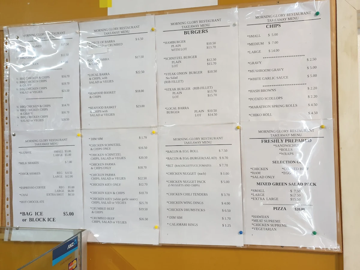 Menu, Morning Glory Licensed Restaurant Cafe and Takeaway