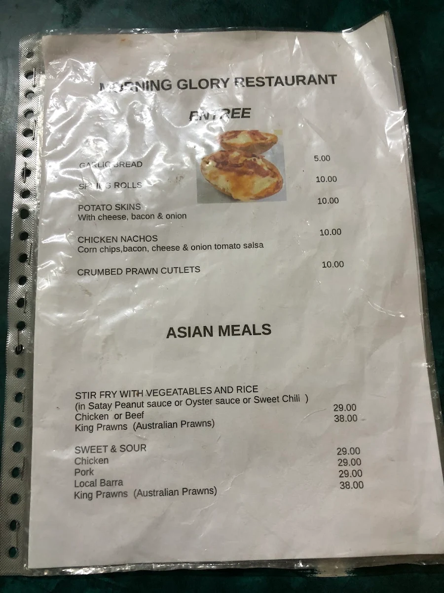 Menu, Morning Glory Licensed Restaurant Cafe and Takeaway
