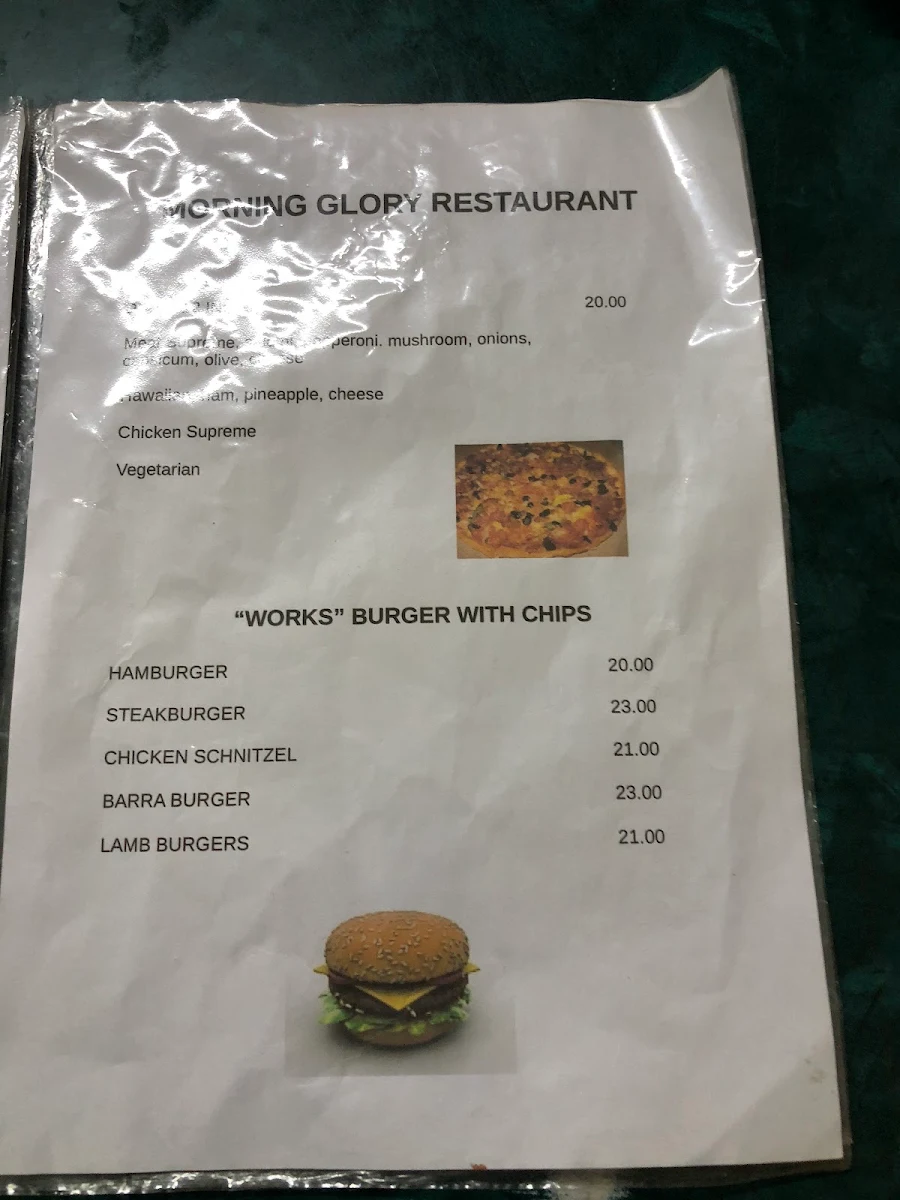 Menu, Morning Glory Licensed Restaurant Cafe and Takeaway