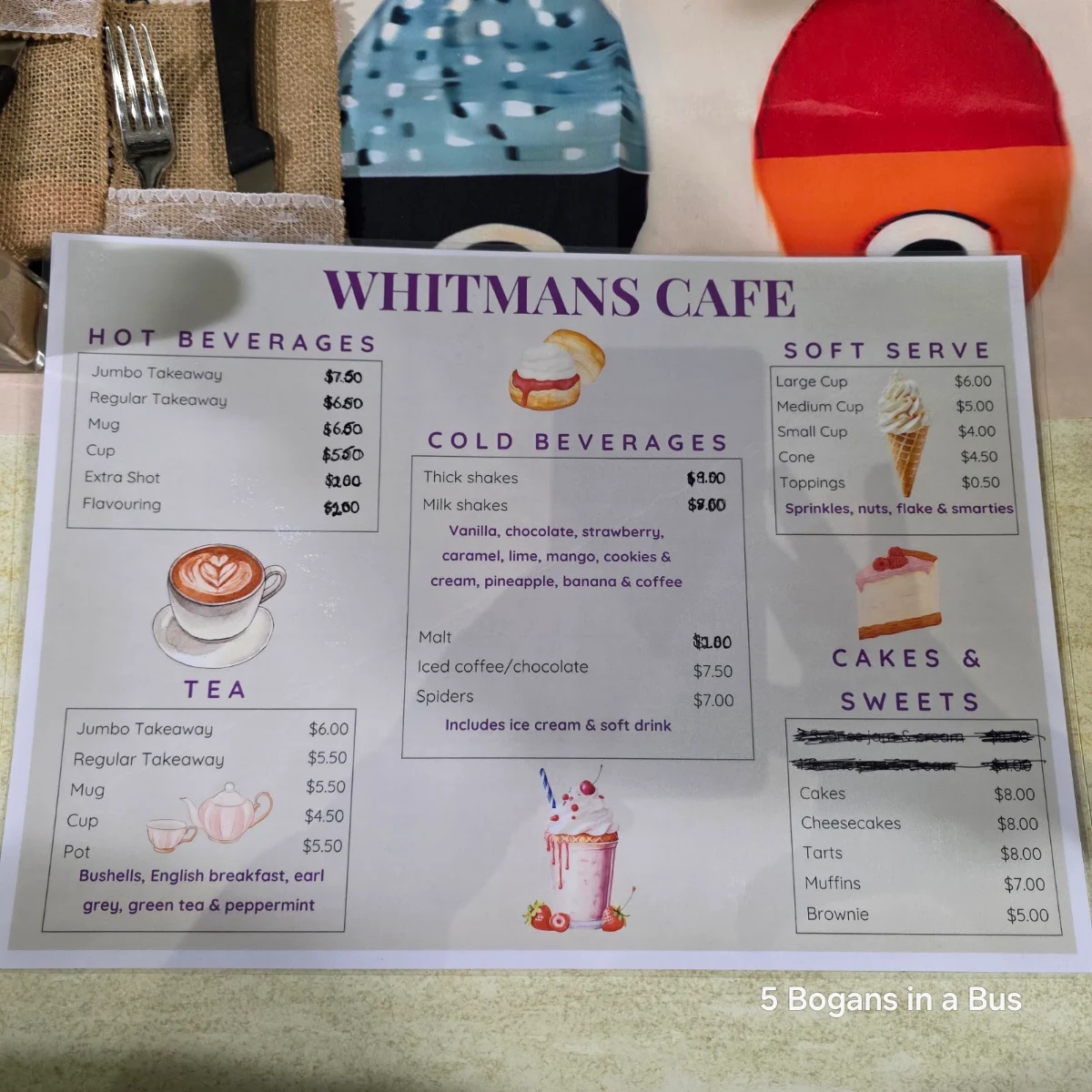 Menu, Whitman's Café