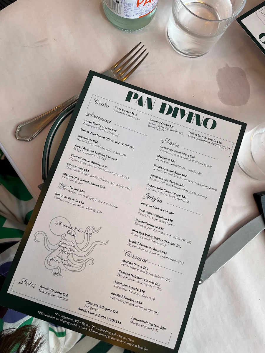 Menu, Pan Divino