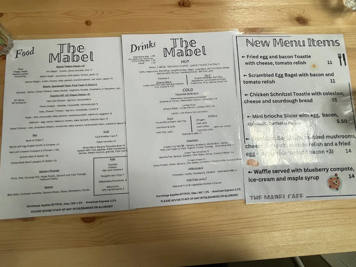 Menu, The Mabel