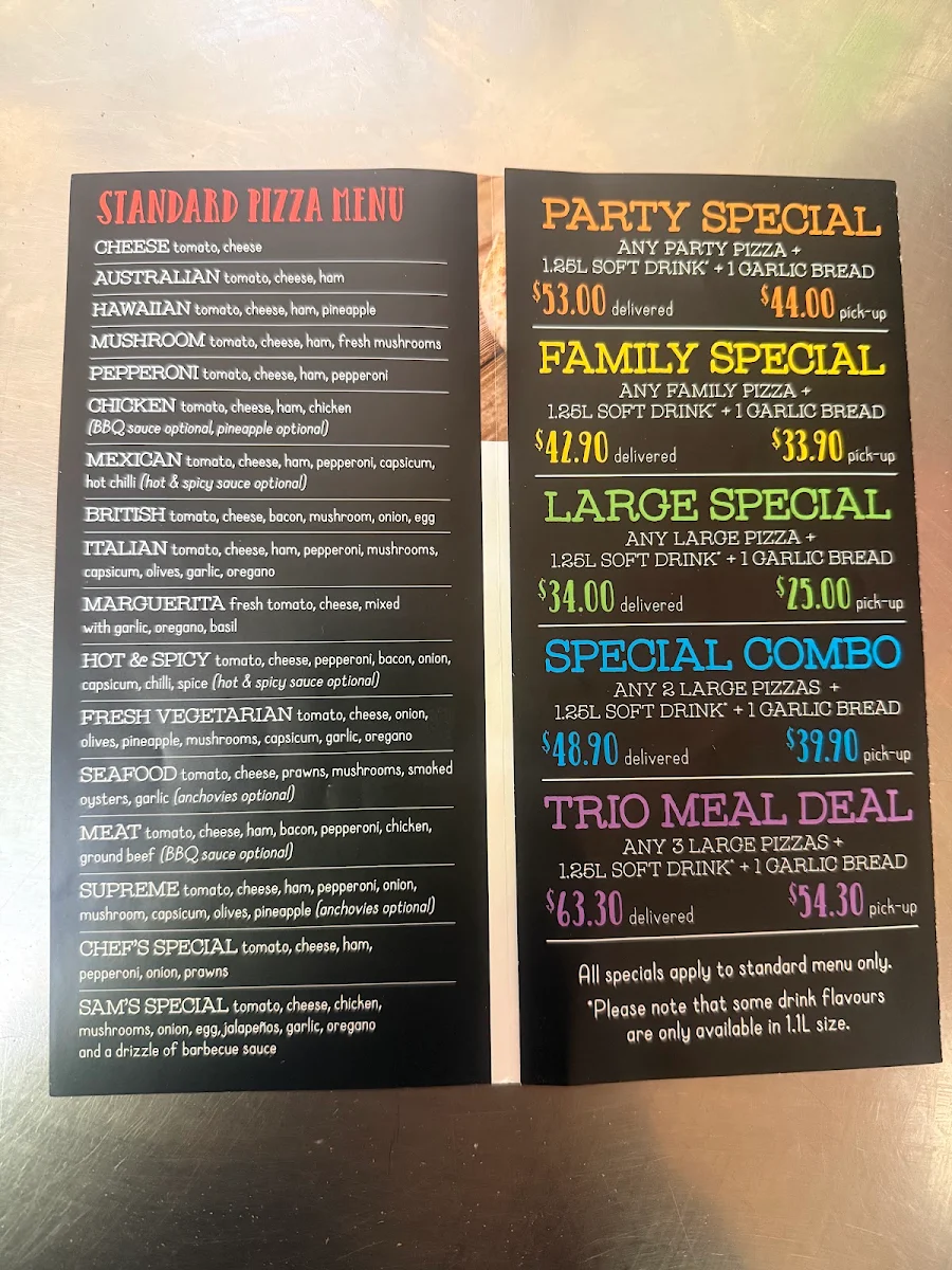 Menu, Pizza Chef