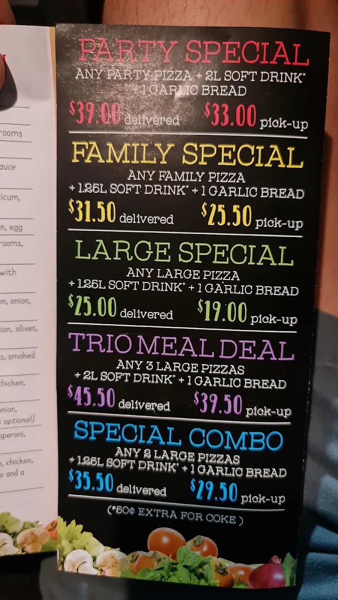 Menu, Pizza Chef