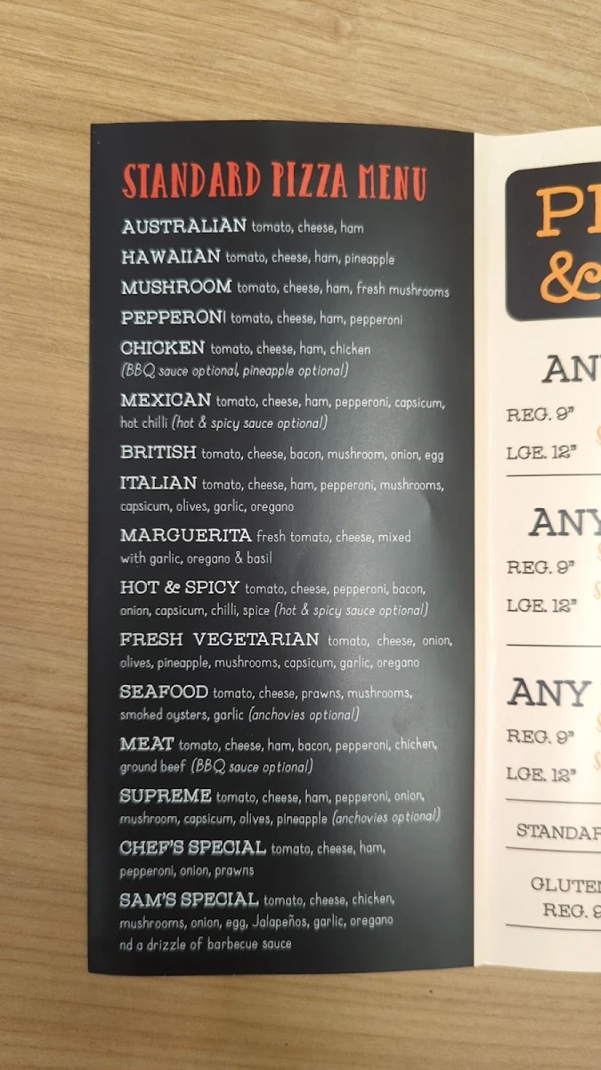 Menu, Pizza Chef