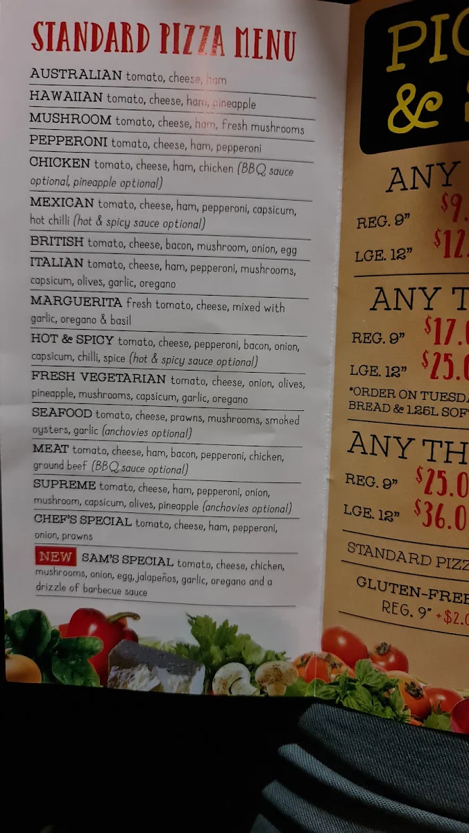 Menu, Pizza Chef