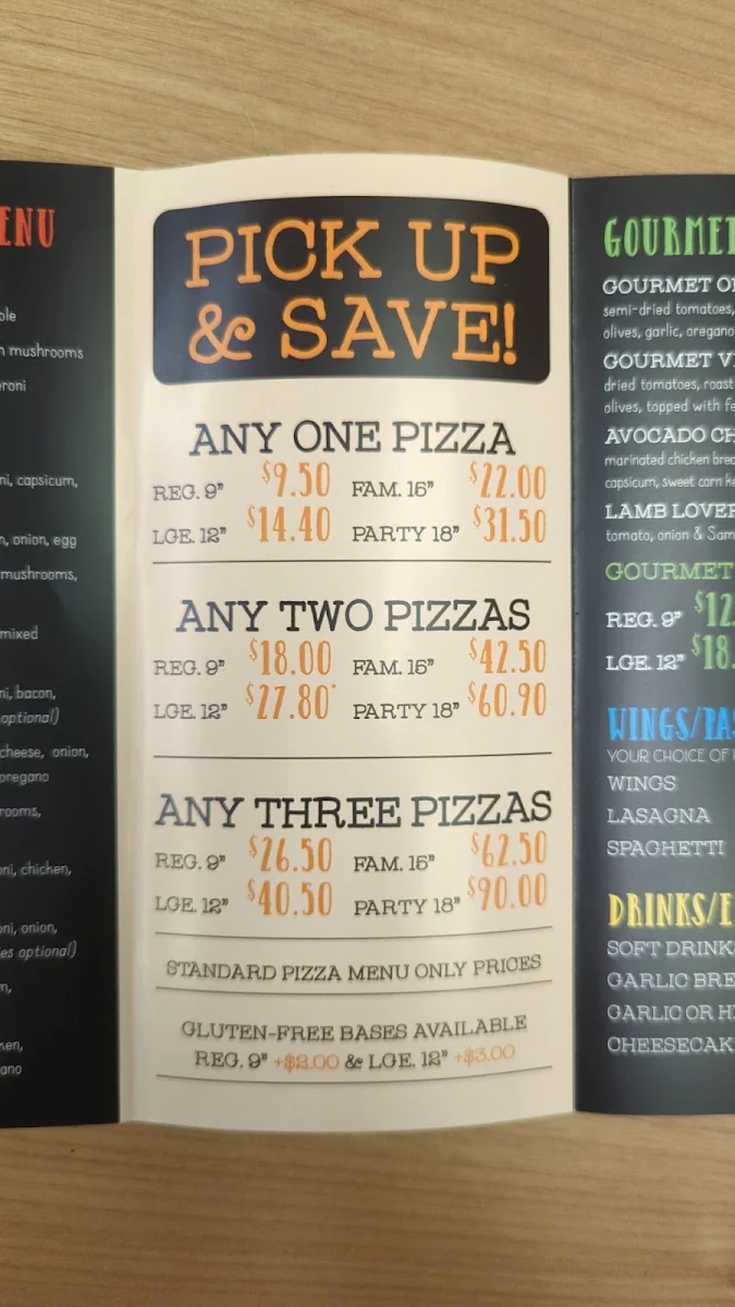 Menu, Pizza Chef