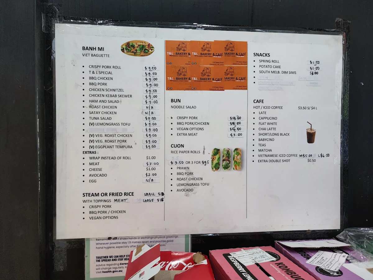 Menu, T&L - Bakery & Café
