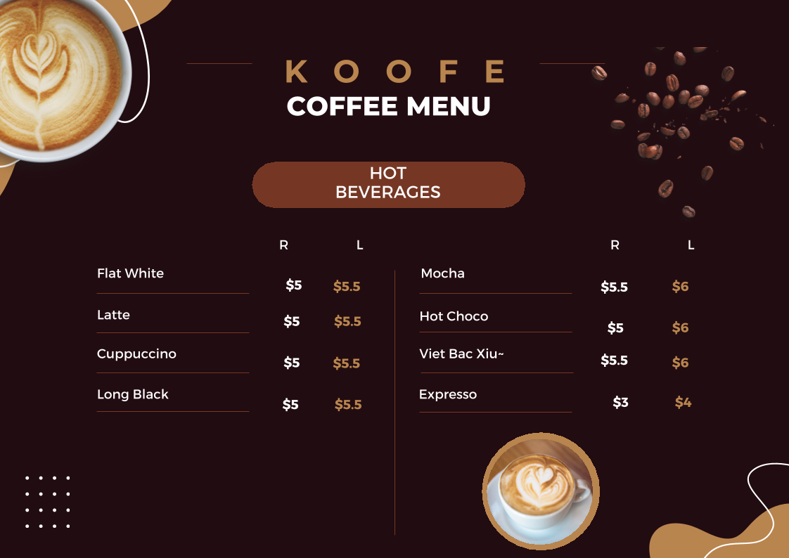 Menu, KOOFE COFFEE & TEA