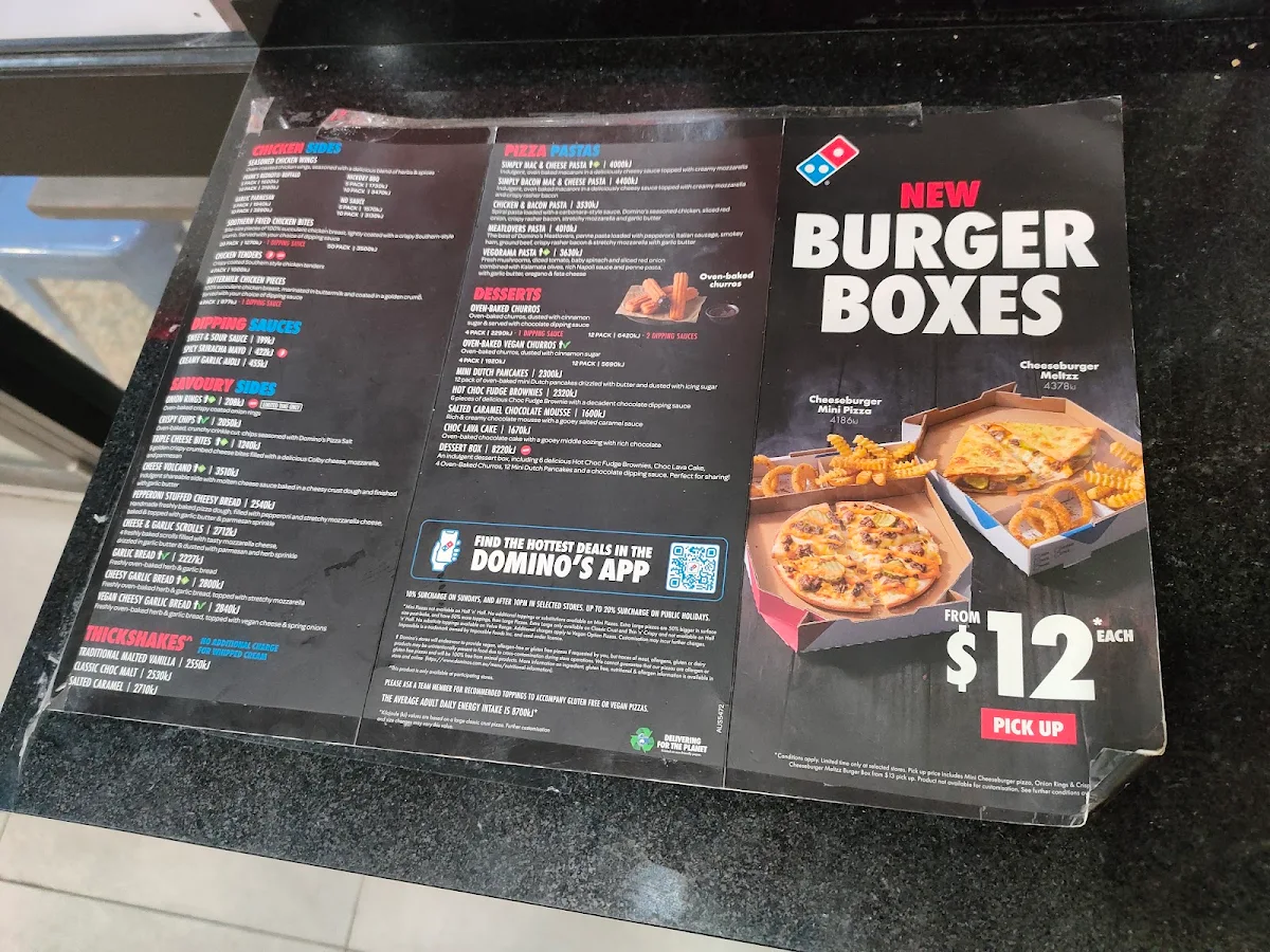 Menu, Domino's Pizza Waterford West QLD