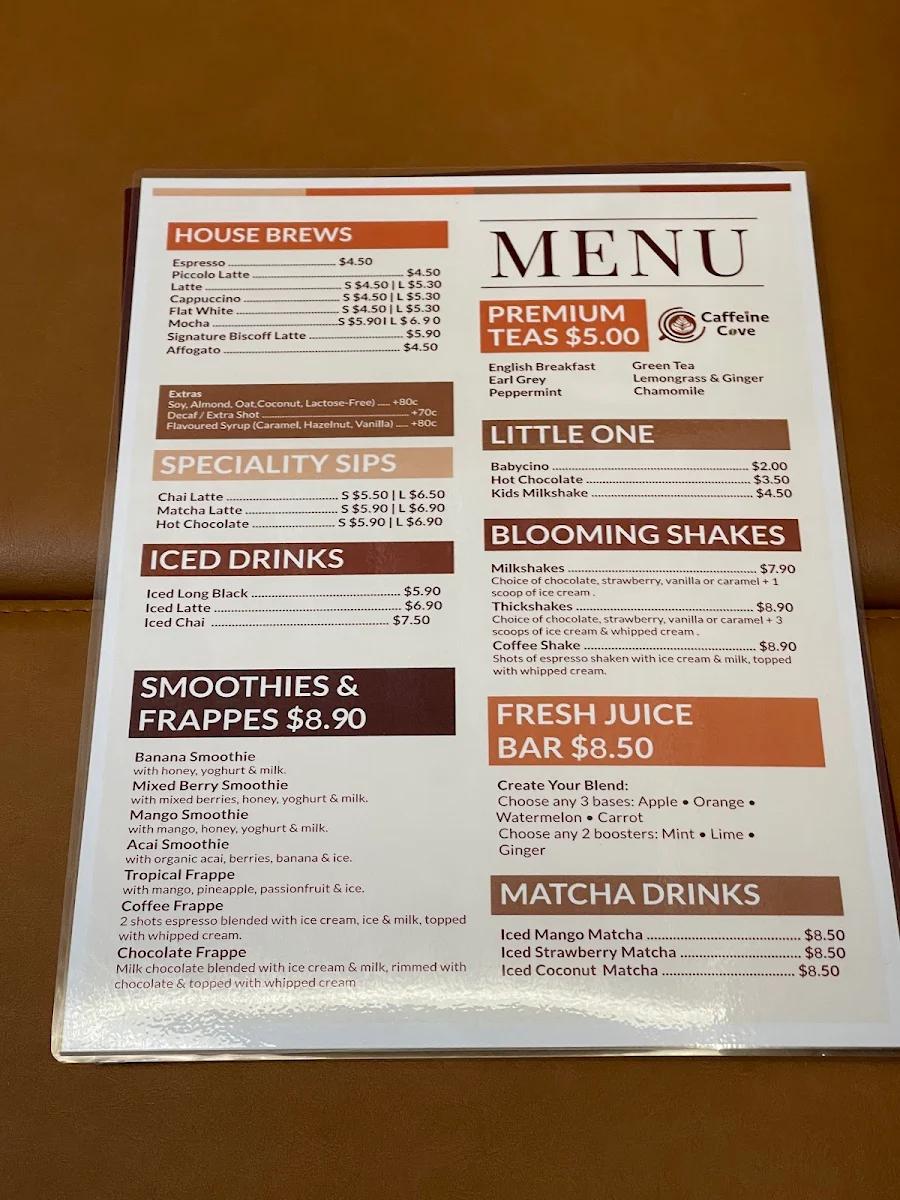 Menu, Caffeine Cove Wyoming