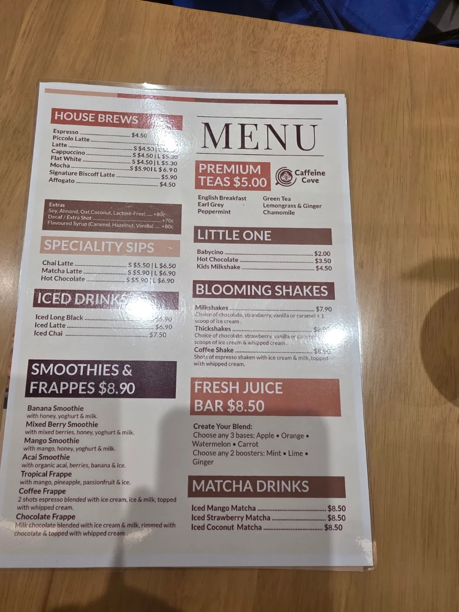 Menu, Caffeine Cove Wyoming